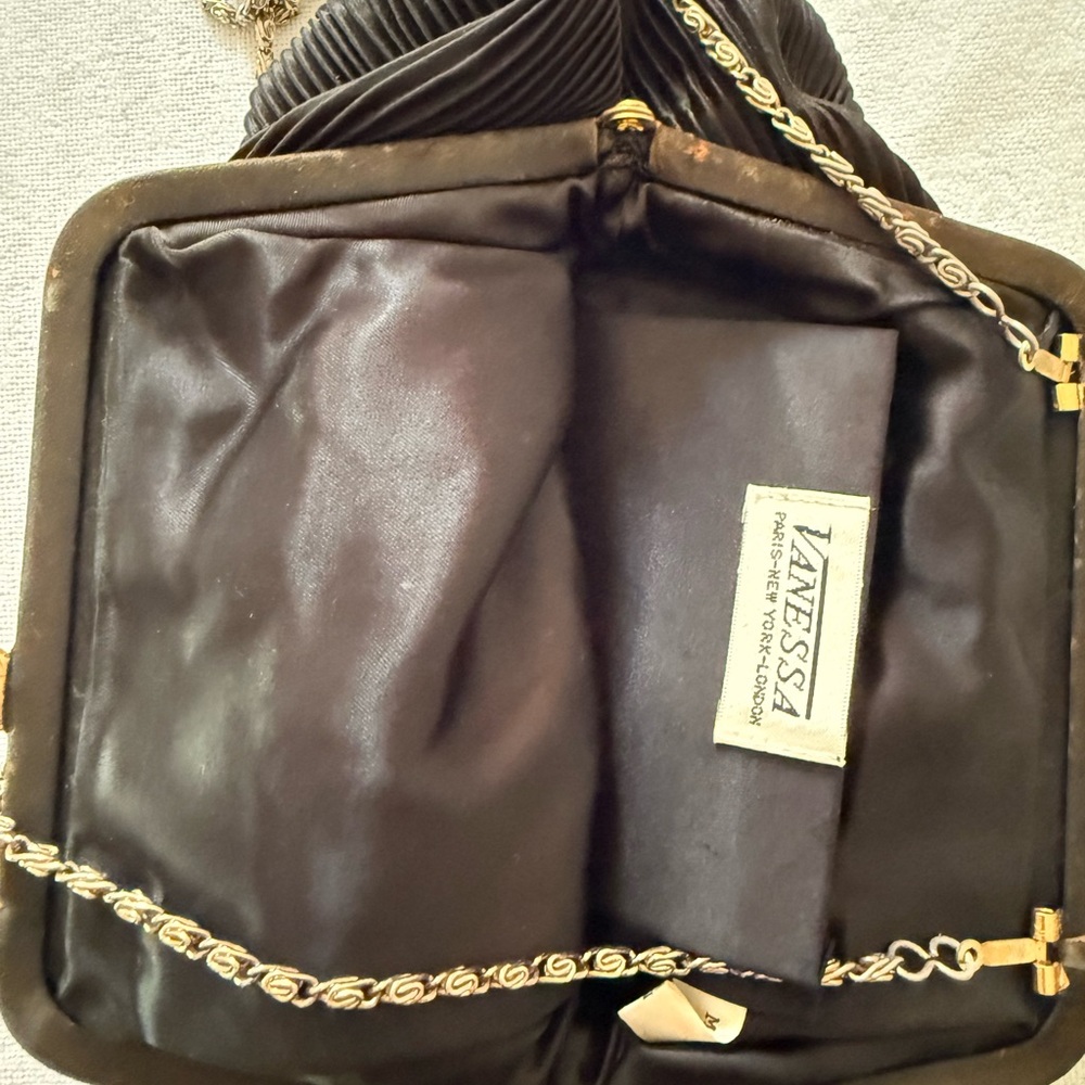 Vanessa Elegant Black Pleated Clutch with Chain 9” x 7.5” - Picture 5 of 6
